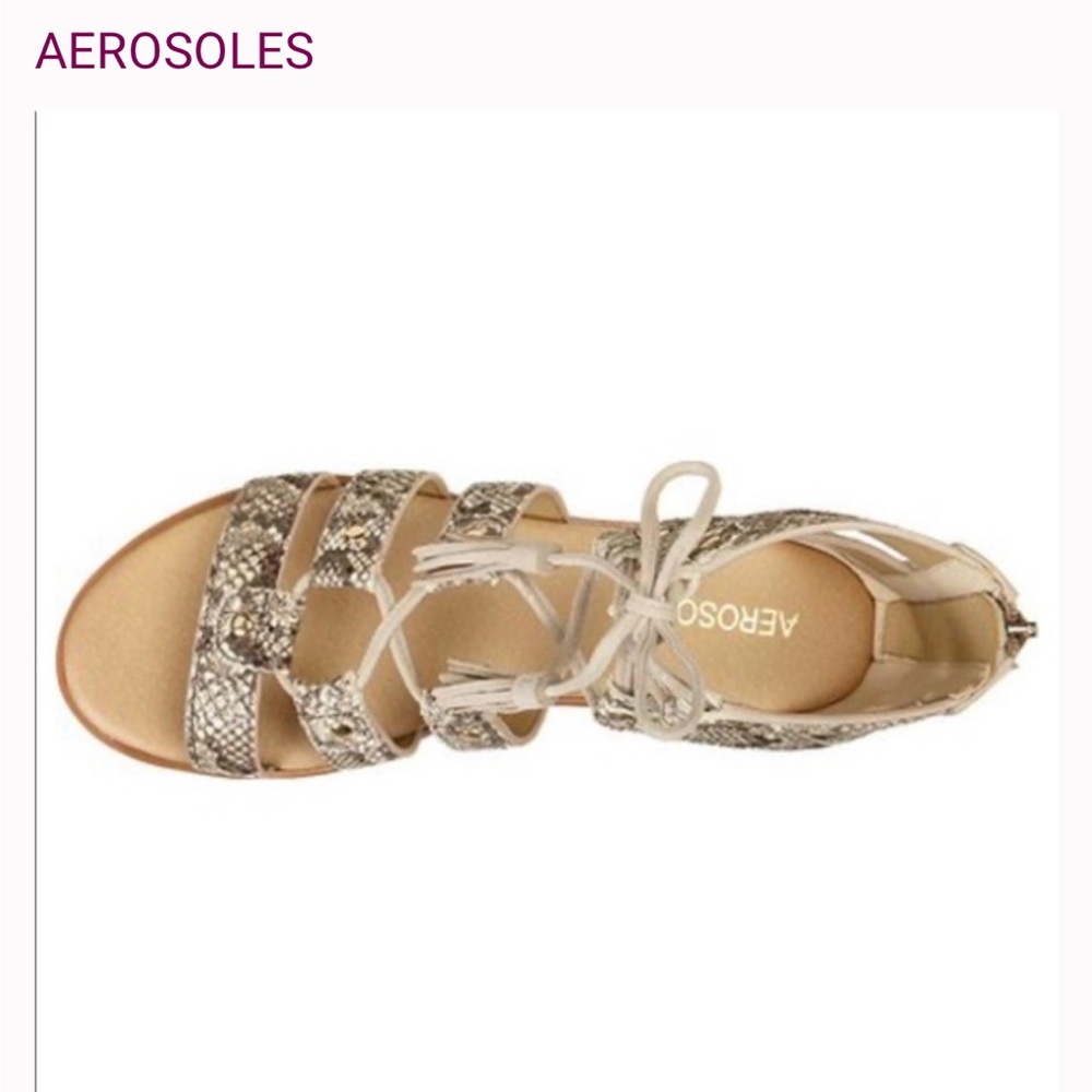 AEROSOLES Snake Print Strappy Lace-Up Sandals in Neutral Tones